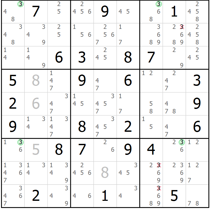 Position des candidats pour la solution de la Gr 80 page 83 du magazine de sudoku Suprême n° 023