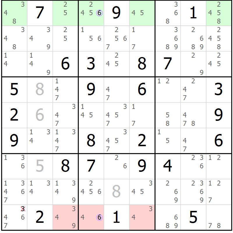 Position des candidats pour la solution de la Gr 80 page 83 du magazine de sudoku Suprême n° 023
