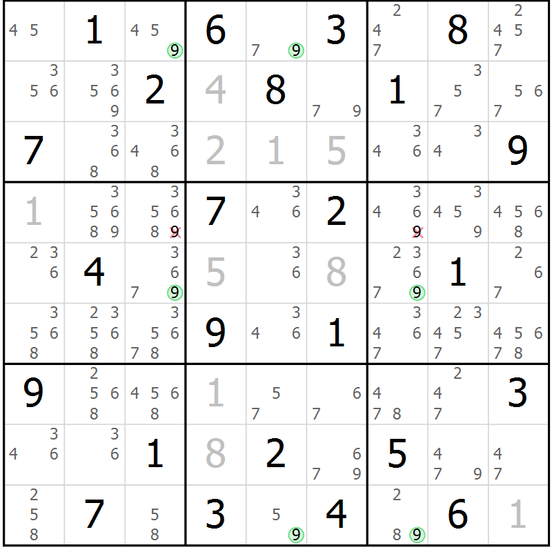 Position des candidats pour la solution de la Gr 81 page 84 du magazine de sudoku Suprême n° 023