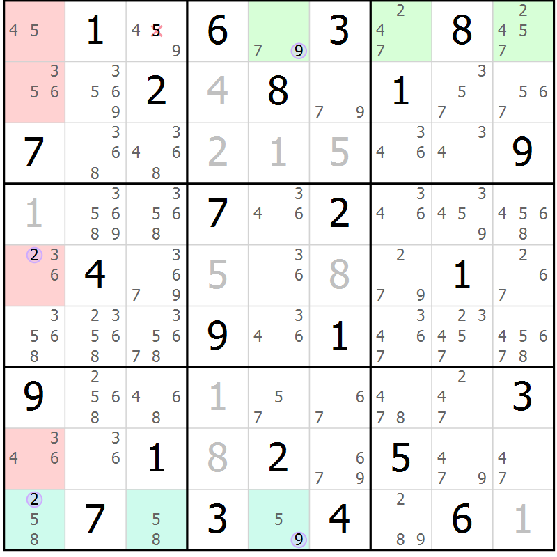 Position des candidats pour la solution de la Gr 81 page 84 du magazine de sudoku Suprême n° 023