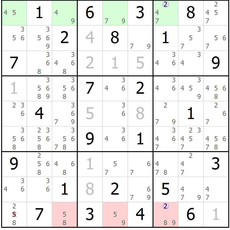 Position des candidats pour la solution de la Gr 81 page 84 du magazine de sudoku Suprême n° 023