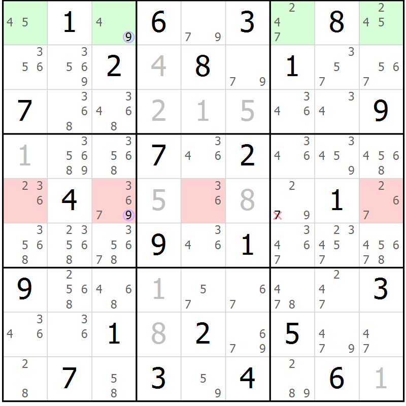 Position des candidats pour la solution de la Gr 81 page 84 du magazine de sudoku Suprême n° 023