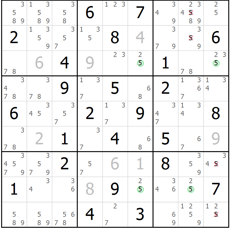 Position des candidats pour la solution de la Gr 82 page 85 du magazine de sudoku Suprême n° 023