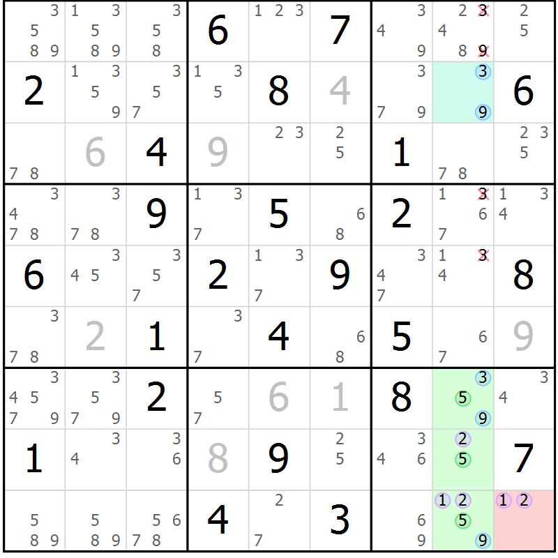 Position des candidats pour la solution de la Gr 82 page 85 du magazine de sudoku Suprême n° 023