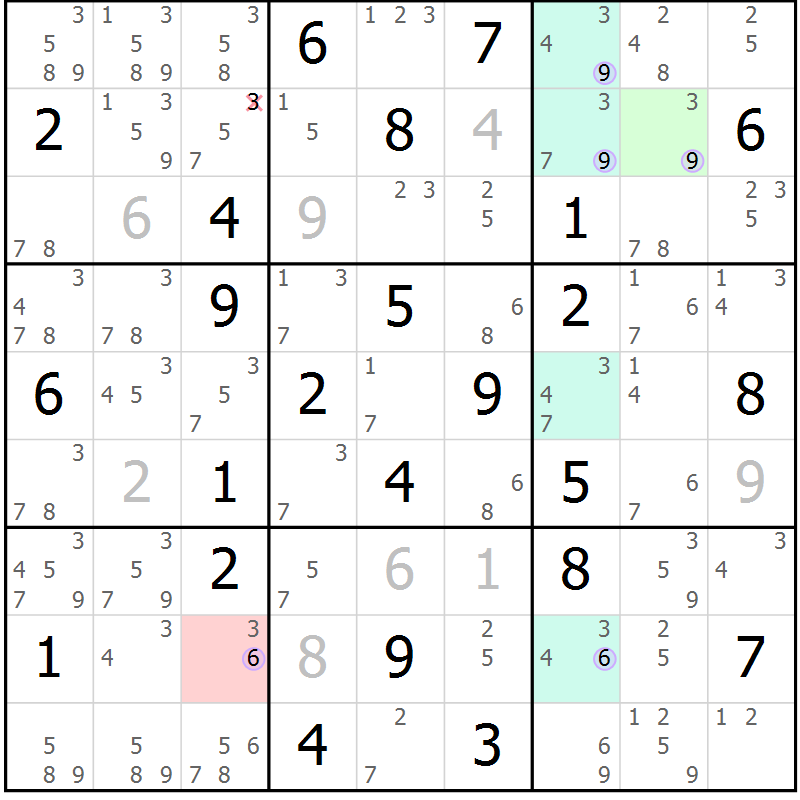 Position des candidats pour la solution de la Gr 82 page 85 du magazine de sudoku Suprême n° 023