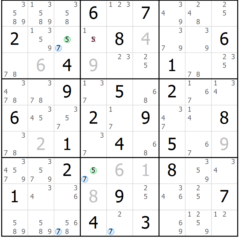 Position des candidats pour la solution de la Gr 82 page 85 du magazine de sudoku Suprême n° 023