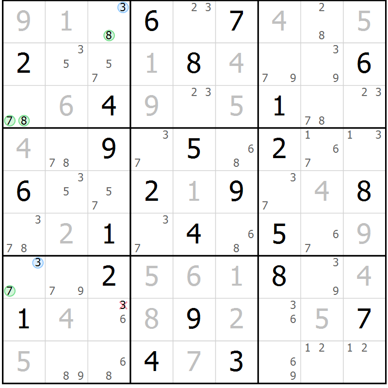 Position des candidats pour la solution de la Gr 82 page 85 du magazine de sudoku Suprême n° 023