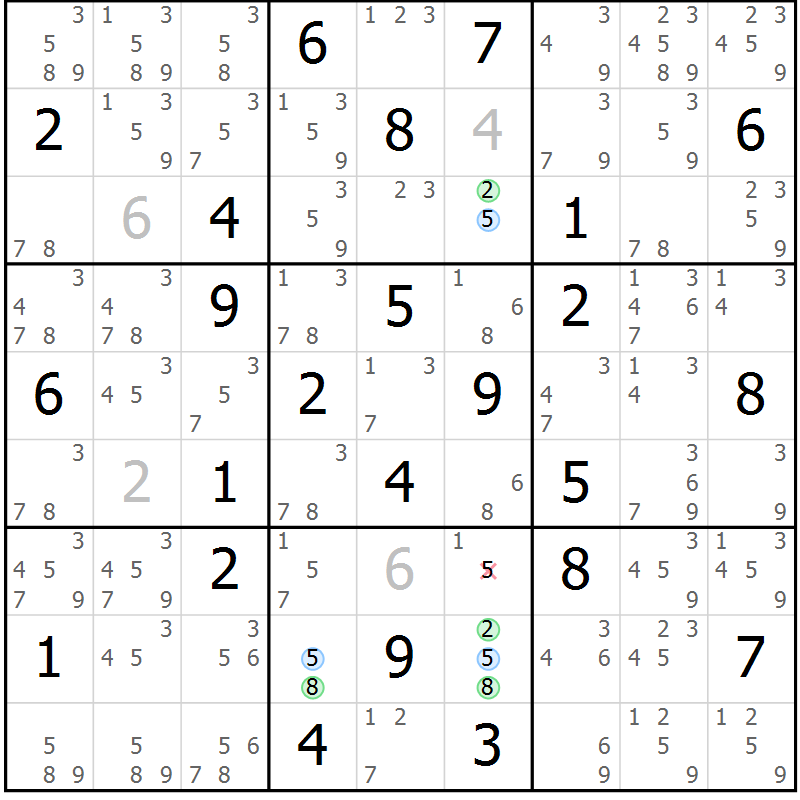 Position des candidats pour la solution de la Gr 82 page 85 du magazine de sudoku Suprême n° 023