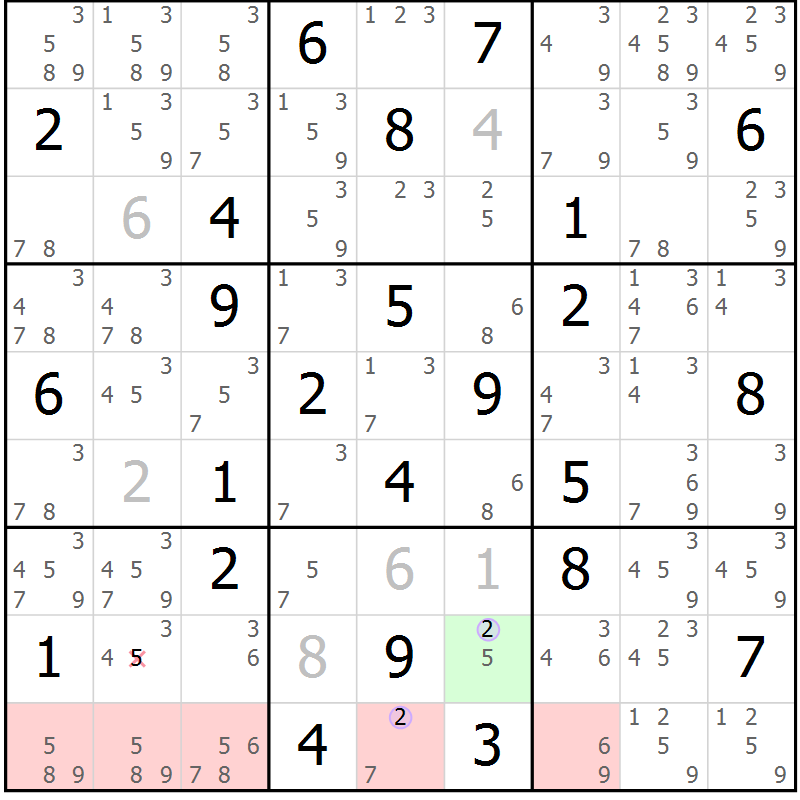 Position des candidats pour la solution de la Gr 82 page 85 du magazine de sudoku Suprême n° 023