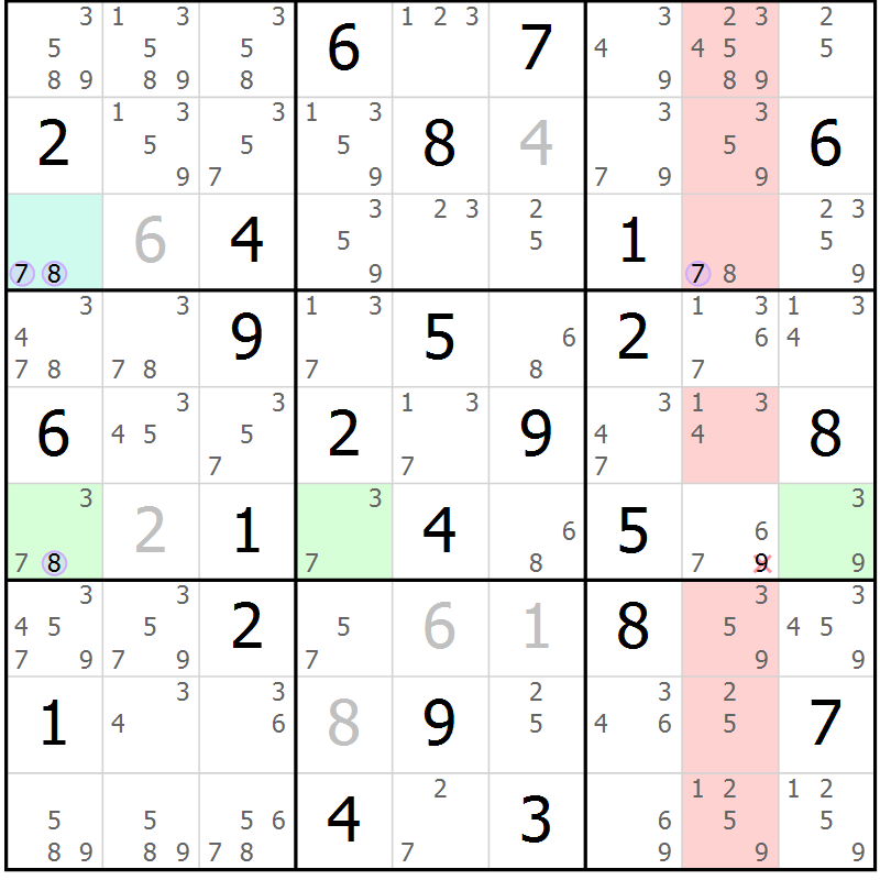 Position des candidats pour la solution de la Gr 82 page 85 du magazine de sudoku Suprême n° 023