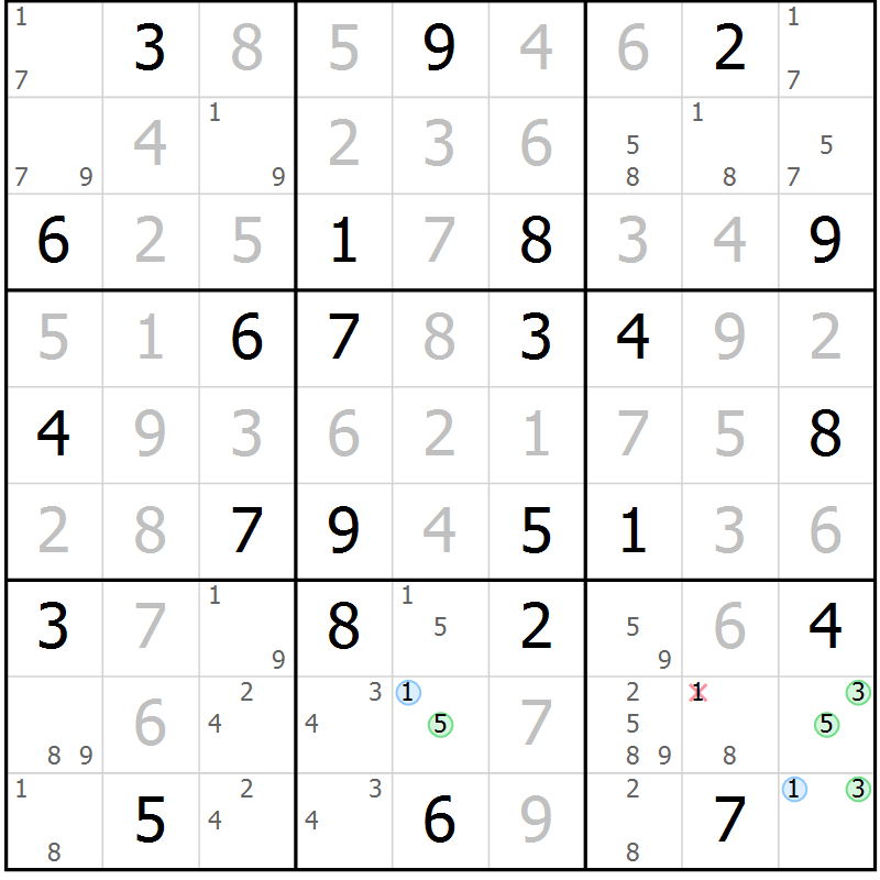 Position des candidats pour la solution de la Gr 83 page 86 du magazine de sudoku Suprême n° 023