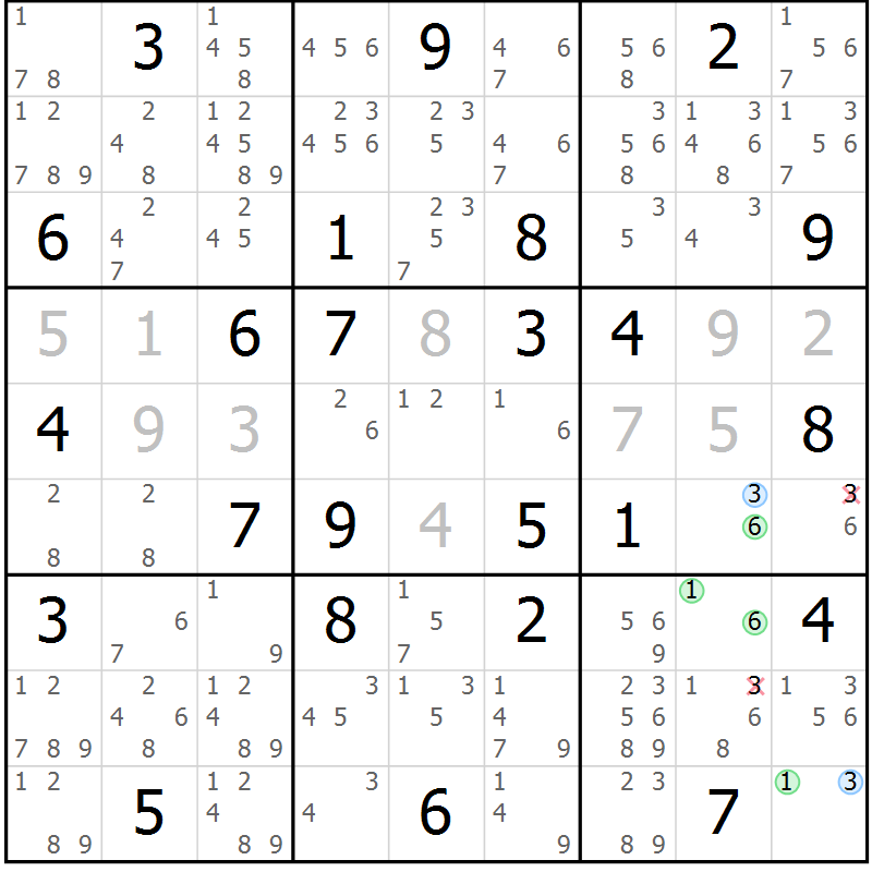 Position des candidats pour la solution de la Gr 83 page 86 du magazine de sudoku Suprême n° 023