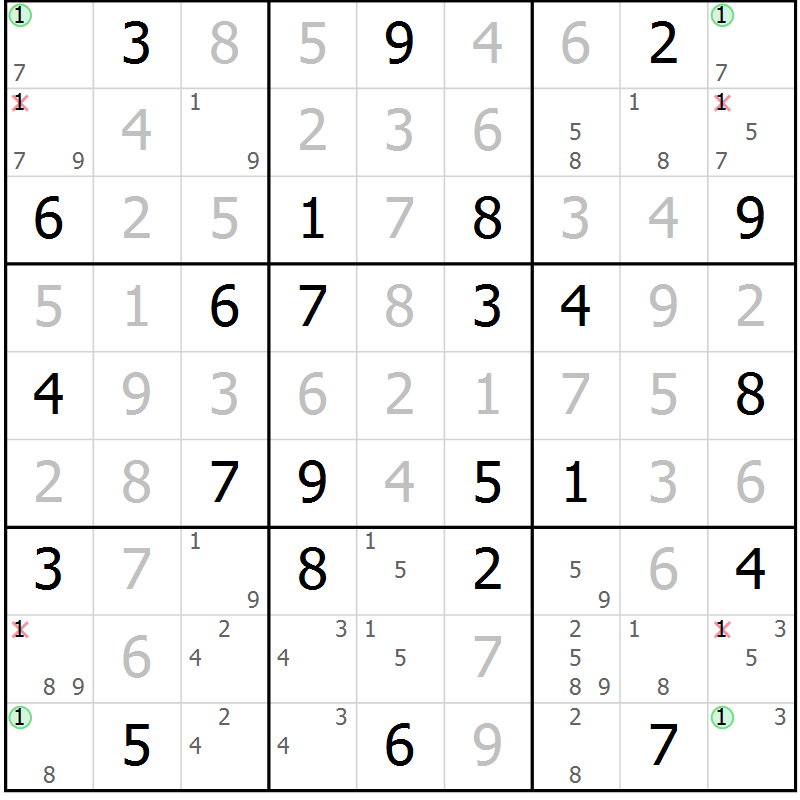 Position des candidats pour la solution de la Gr 83 page 86 du magazine de sudoku Suprême n° 023