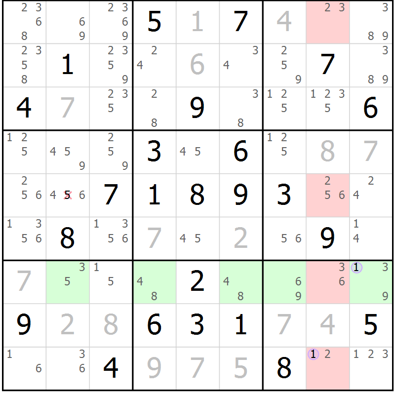 Position des candidats pour la solution de la Gr 84 page 87 du magazine de sudoku Suprême n° 023