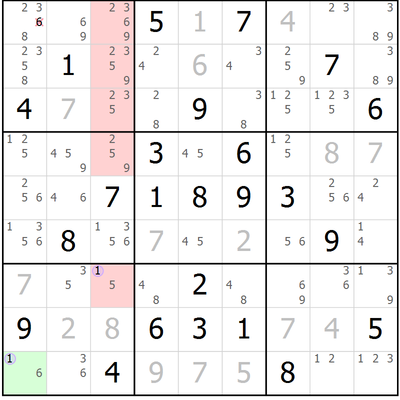Position des candidats pour la solution de la Gr 84 page 87 du magazine de sudoku Suprême n° 023