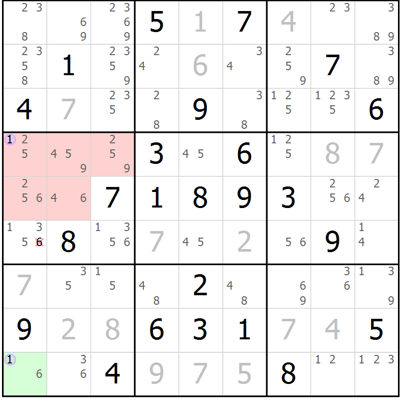 Position des candidats pour la solution de la Gr 84 page 87 du magazine de sudoku Suprême n° 023