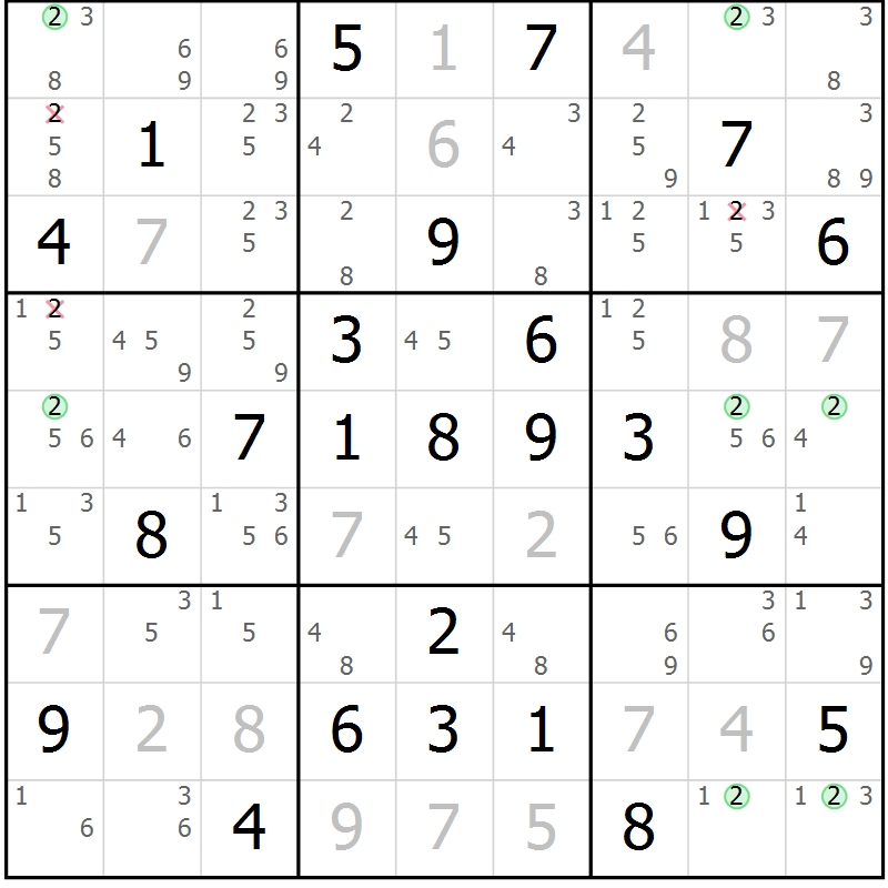 Position des candidats pour la solution de la Gr 84 page 87 du magazine de sudoku Suprême n° 023