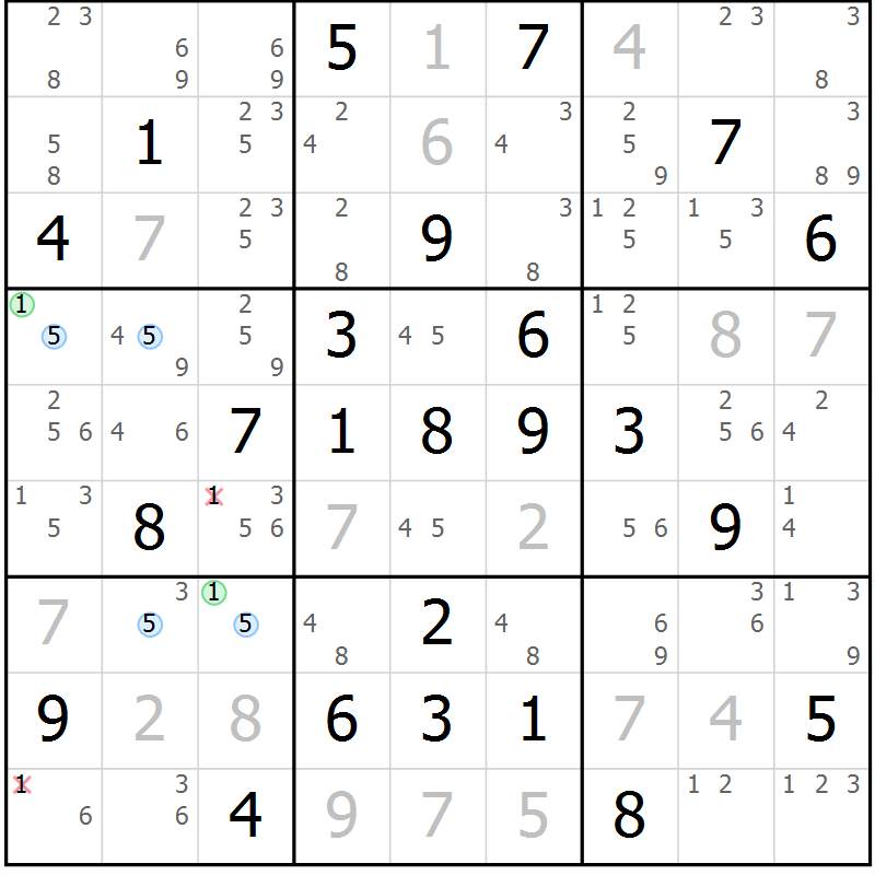 Position des candidats pour la solution de la Gr 84 page 87 du magazine de sudoku Suprême n° 023