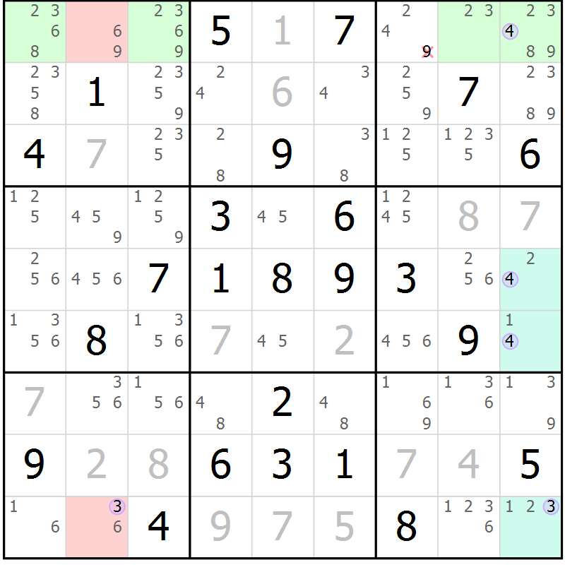 Position des candidats pour la solution de la Gr 84 page 87 du magazine de sudoku Suprême n° 023