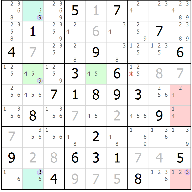 Position des candidats pour la solution de la Gr 84 page 87 du magazine de sudoku Suprême n° 023