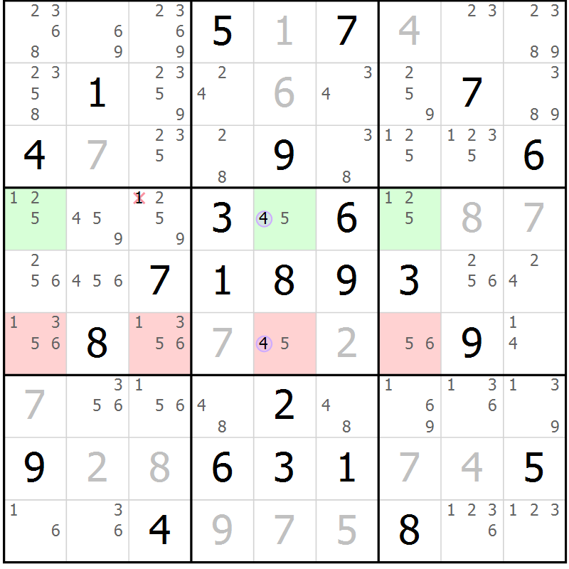 Position des candidats pour la solution de la Gr 84 page 87 du magazine de sudoku Suprême n° 023