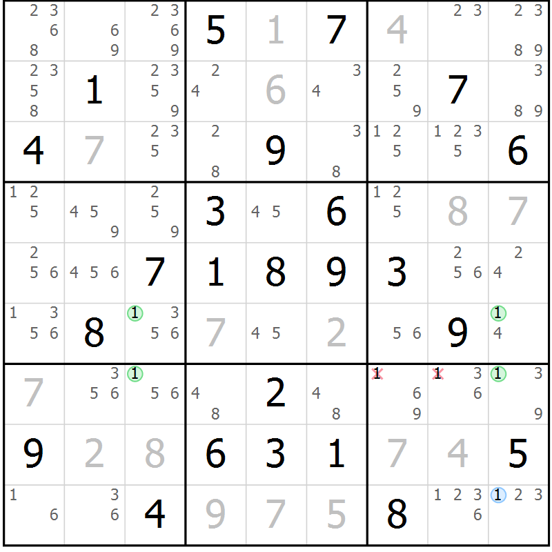 Position des candidats pour la solution de la Gr 84 page 87 du magazine de sudoku Suprême n° 023