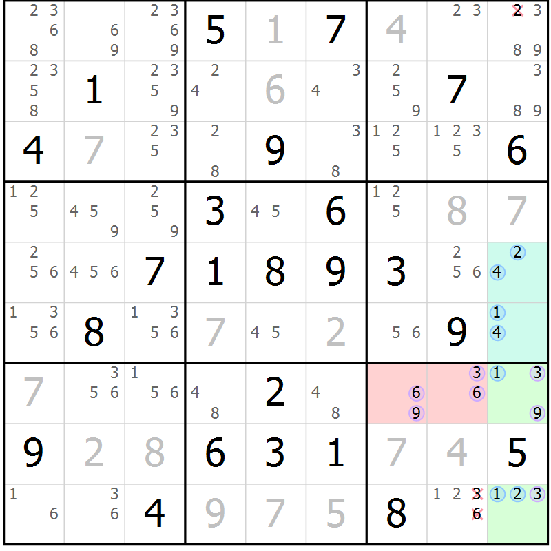 Position des candidats pour la solution de la Gr 84 page 87 du magazine de sudoku Suprême n° 023