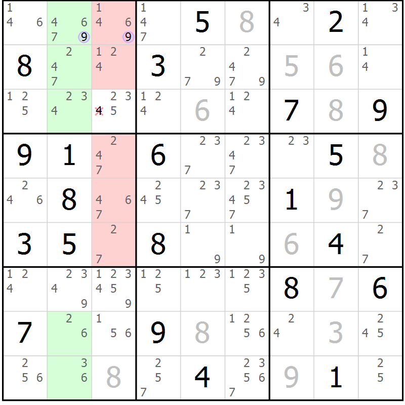 Position des candidats pour la solution de la Gr 9 page 12 du magazine de sudoku Suprême n° 023