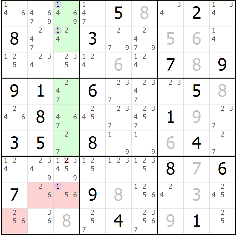 Position des candidats pour la solution de la Gr 9 page 12 du magazine de sudoku Suprême n° 023
