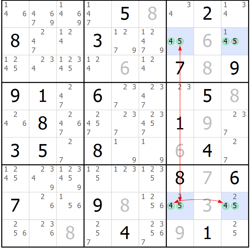 Position des candidats pour la solution de la Gr 9 page 12 du magazine de sudoku Suprême n° 023