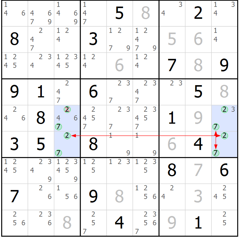 Position des candidats pour la solution de la Gr 9 page 12 du magazine de sudoku Suprême n° 023