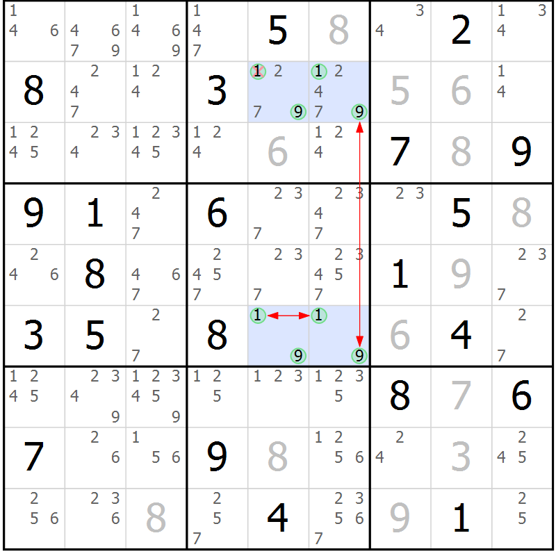 Position des candidats pour la solution de la Gr 9 page 12 du magazine de sudoku Suprême n° 023