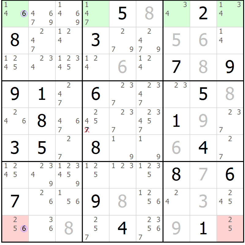 Position des candidats pour la solution de la Gr 9 page 12 du magazine de sudoku Suprême n° 023