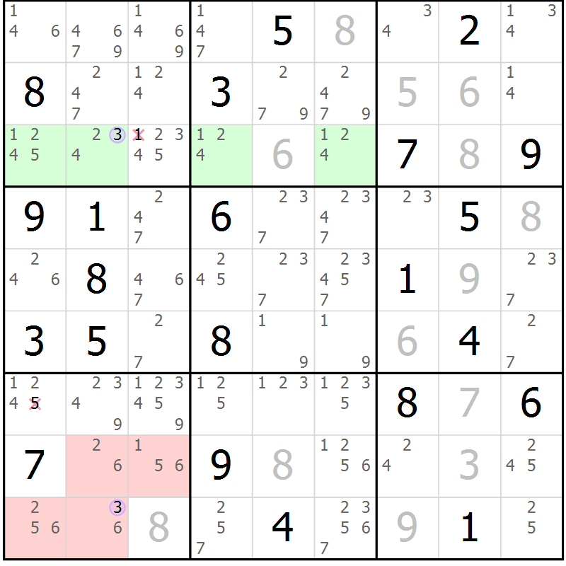Position des candidats pour la solution de la Gr 9 page 12 du magazine de sudoku Suprême n° 023