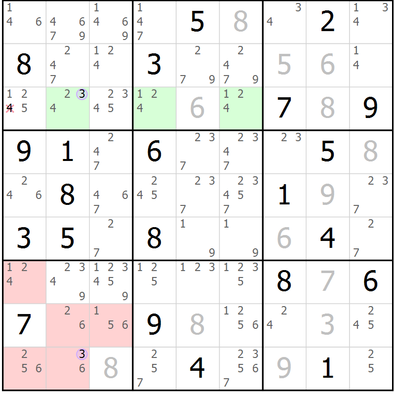 Position des candidats pour la solution de la Gr 9 page 12 du magazine de sudoku Suprême n° 023