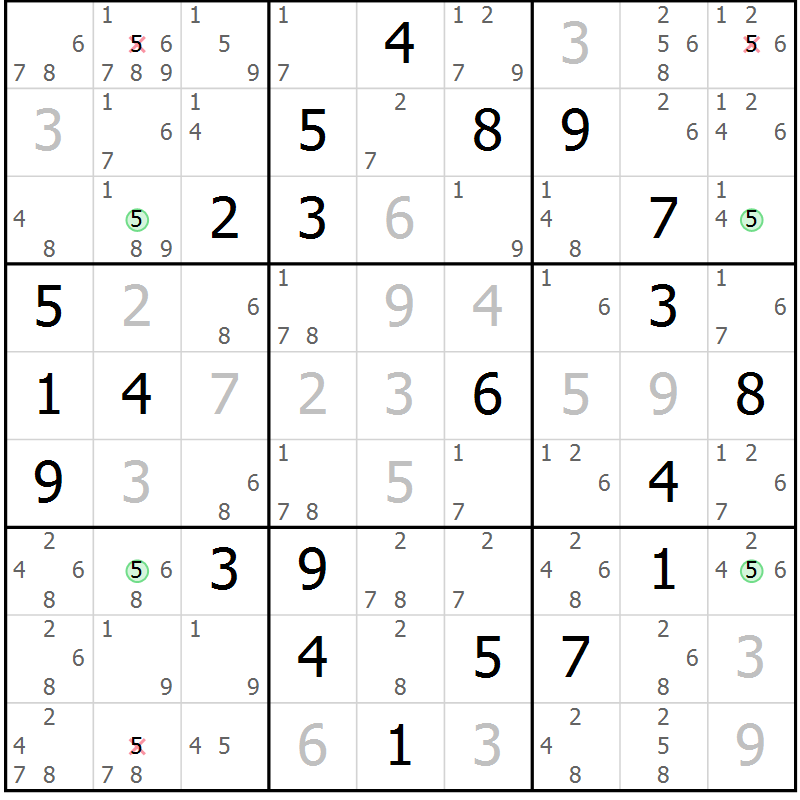 Position des candidats pour la solution de la Gr 1 page 4 du magazine de sudoku Suprême n° 024