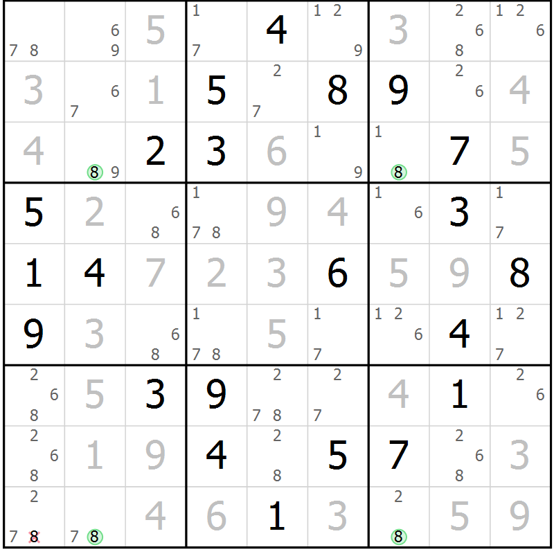 Position des candidats pour la solution de la Gr 1 page 4 du magazine de sudoku Suprême n° 024