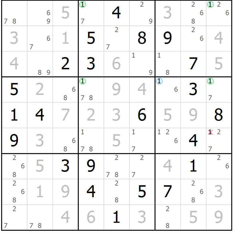 Position des candidats pour la solution de la Gr 1 page 4 du magazine de sudoku Suprême n° 024