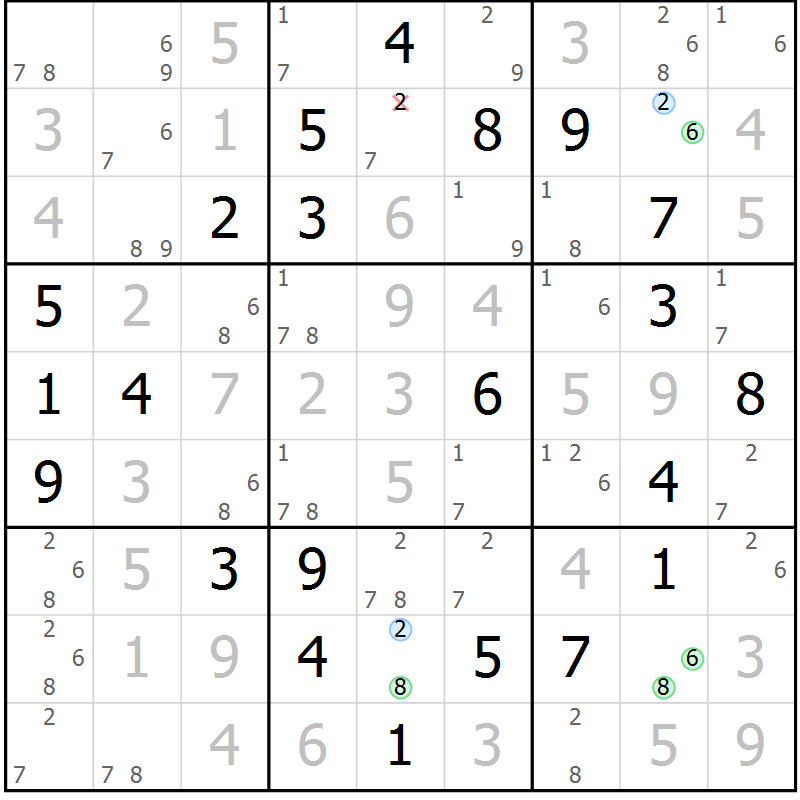 Position des candidats pour la solution de la Gr 1 page 4 du magazine de sudoku Suprême n° 024