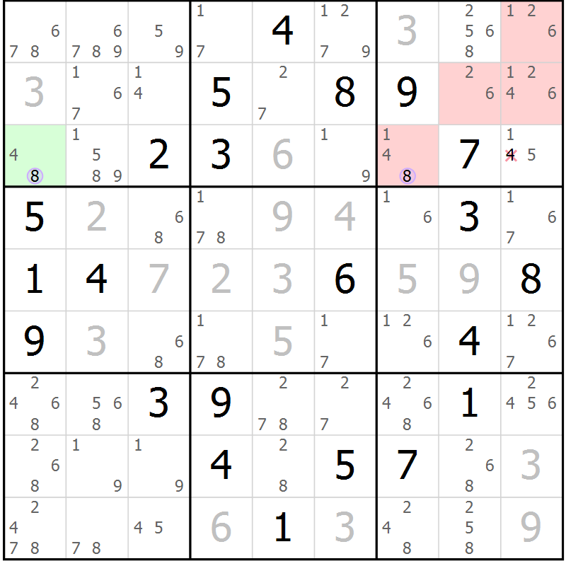 Position des candidats pour la solution de la Gr 1 page 4 du magazine de sudoku Suprême n° 024
