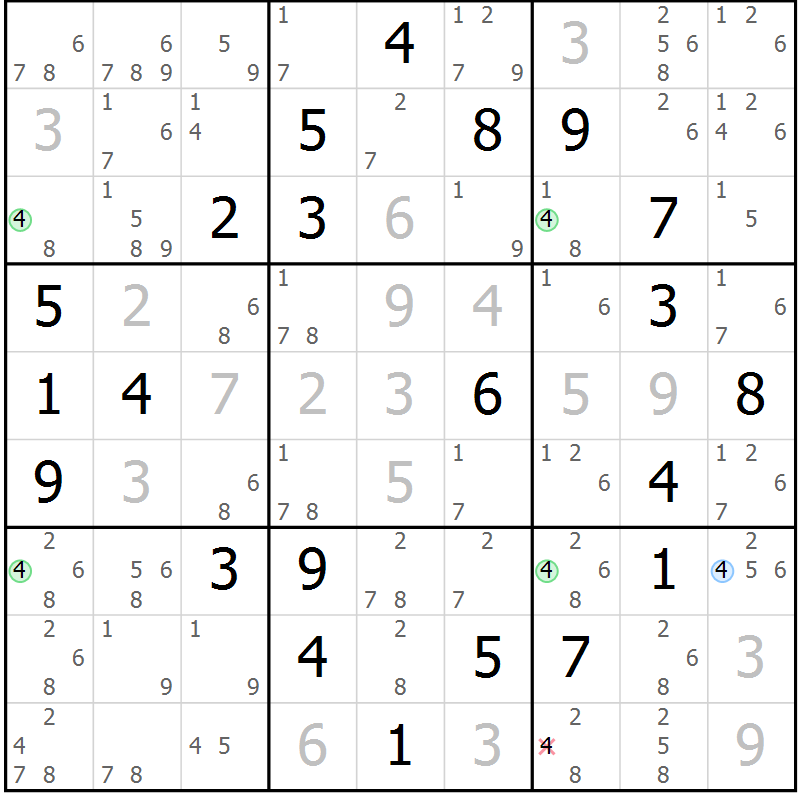 Position des candidats pour la solution de la Gr 1 page 4 du magazine de sudoku Suprême n° 024