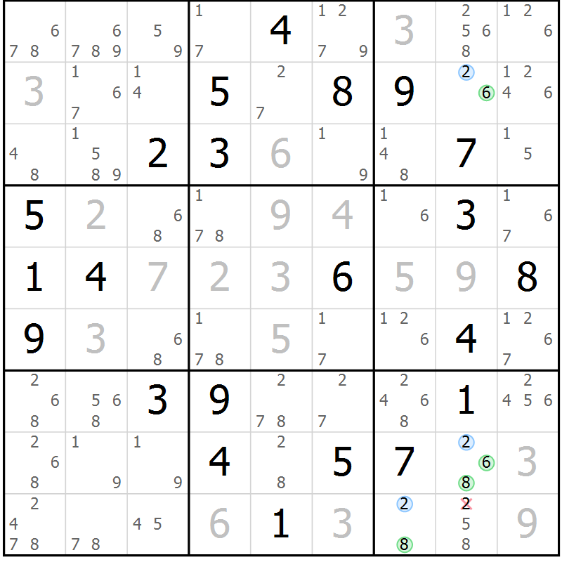 Position des candidats pour la solution de la Gr 1 page 4 du magazine de sudoku Suprême n° 024