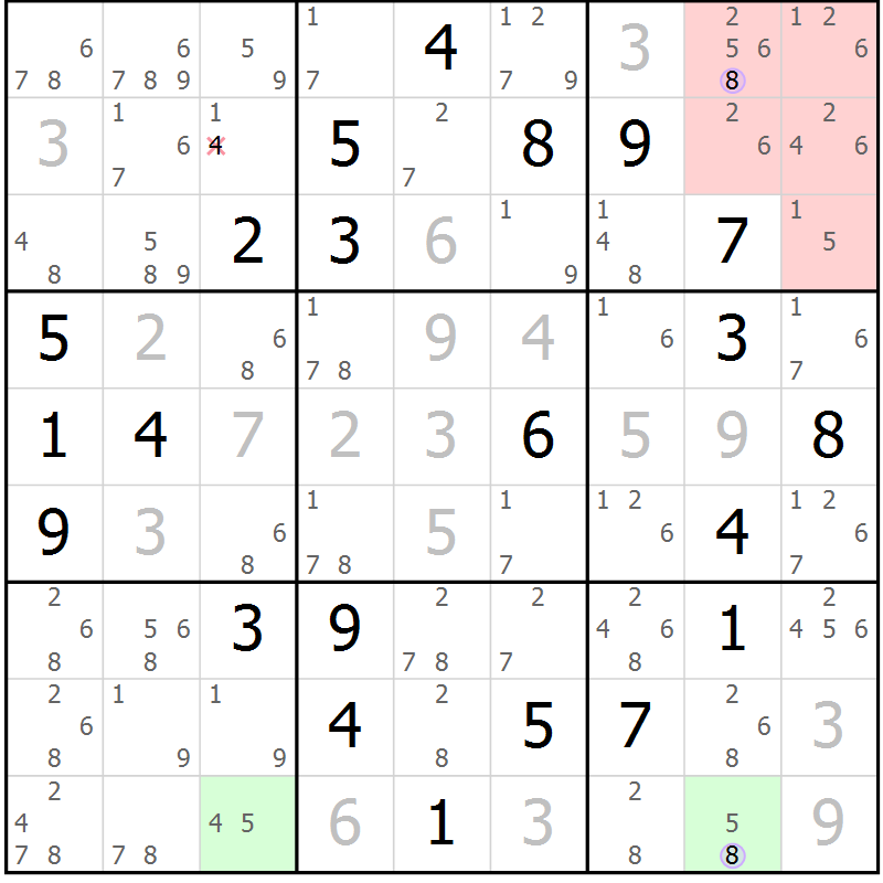 Position des candidats pour la solution de la Gr 1 page 4 du magazine de sudoku Suprême n° 024