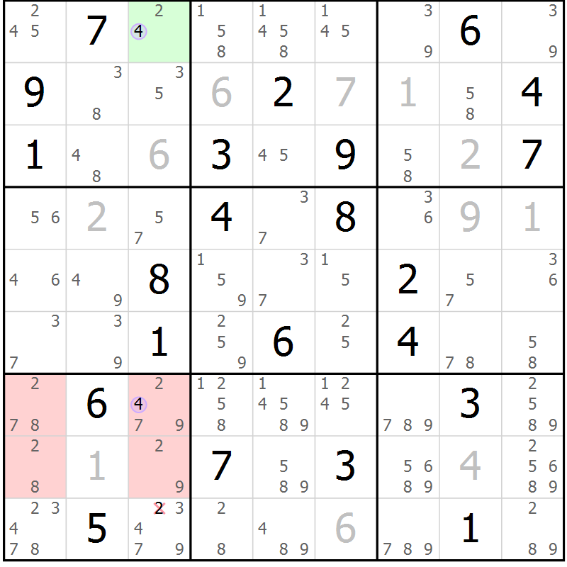 Position des candidats pour la solution de la Gr 10 page 13 du magazine de sudoku Suprême n° 024