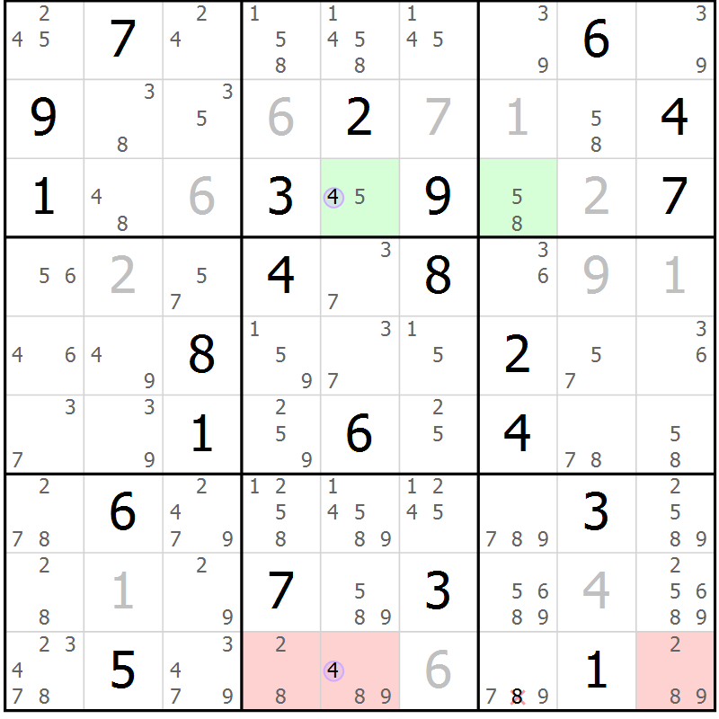 Position des candidats pour la solution de la Gr 10 page 13 du magazine de sudoku Suprême n° 024