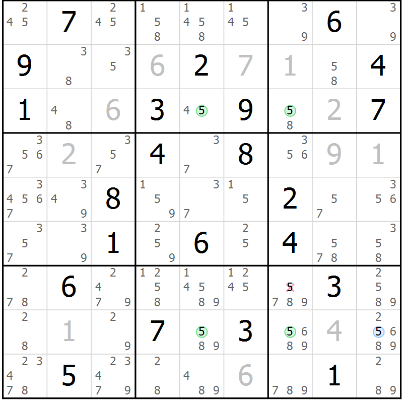 Position des candidats pour la solution de la Gr 10 page 13 du magazine de sudoku Suprême n° 024