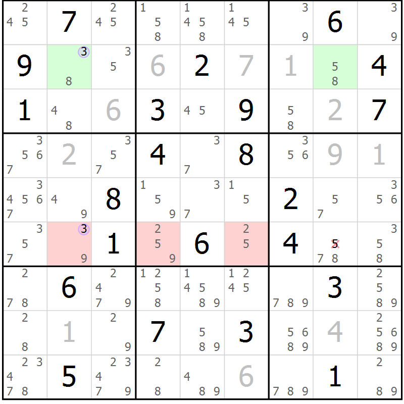 Position des candidats pour la solution de la Gr 10 page 13 du magazine de sudoku Suprême n° 024