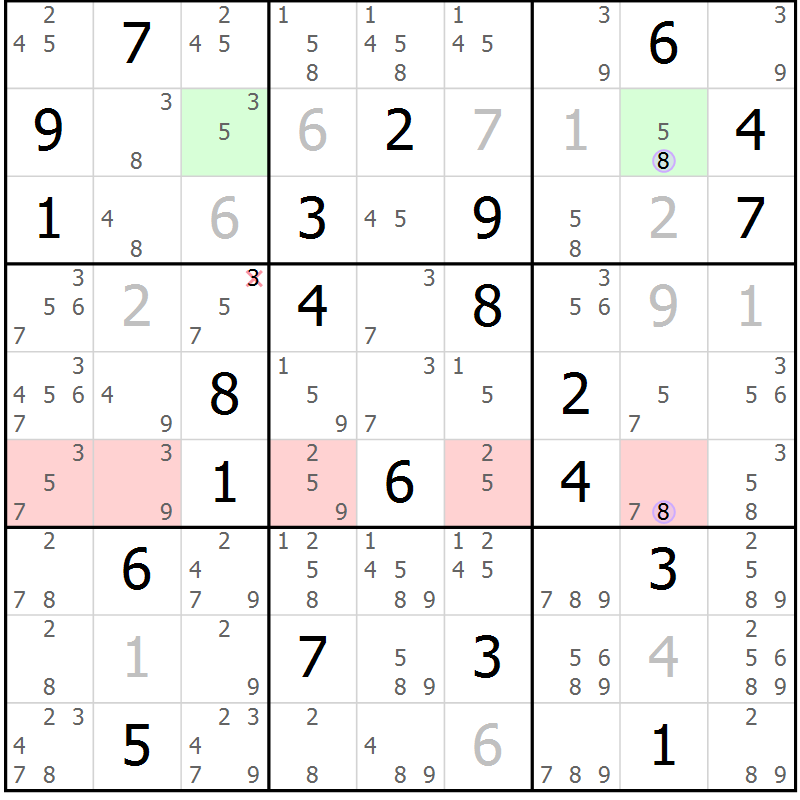 Position des candidats pour la solution de la Gr 10 page 13 du magazine de sudoku Suprême n° 024