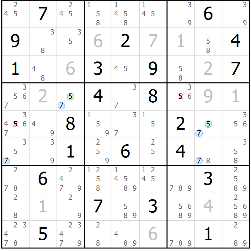 Position des candidats pour la solution de la Gr 10 page 13 du magazine de sudoku Suprême n° 024