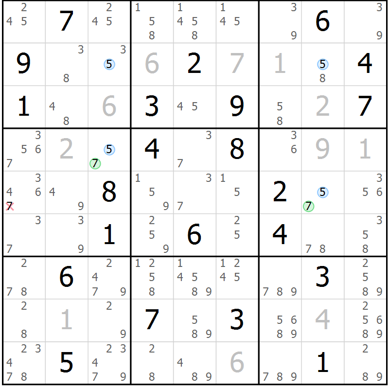Position des candidats pour la solution de la Gr 10 page 13 du magazine de sudoku Suprême n° 024